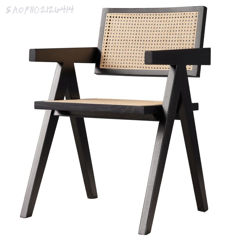 Nordic solid wood dining chair Chandigar rattan chair cafe homestay balcony backrest chair home leisure rattan chair